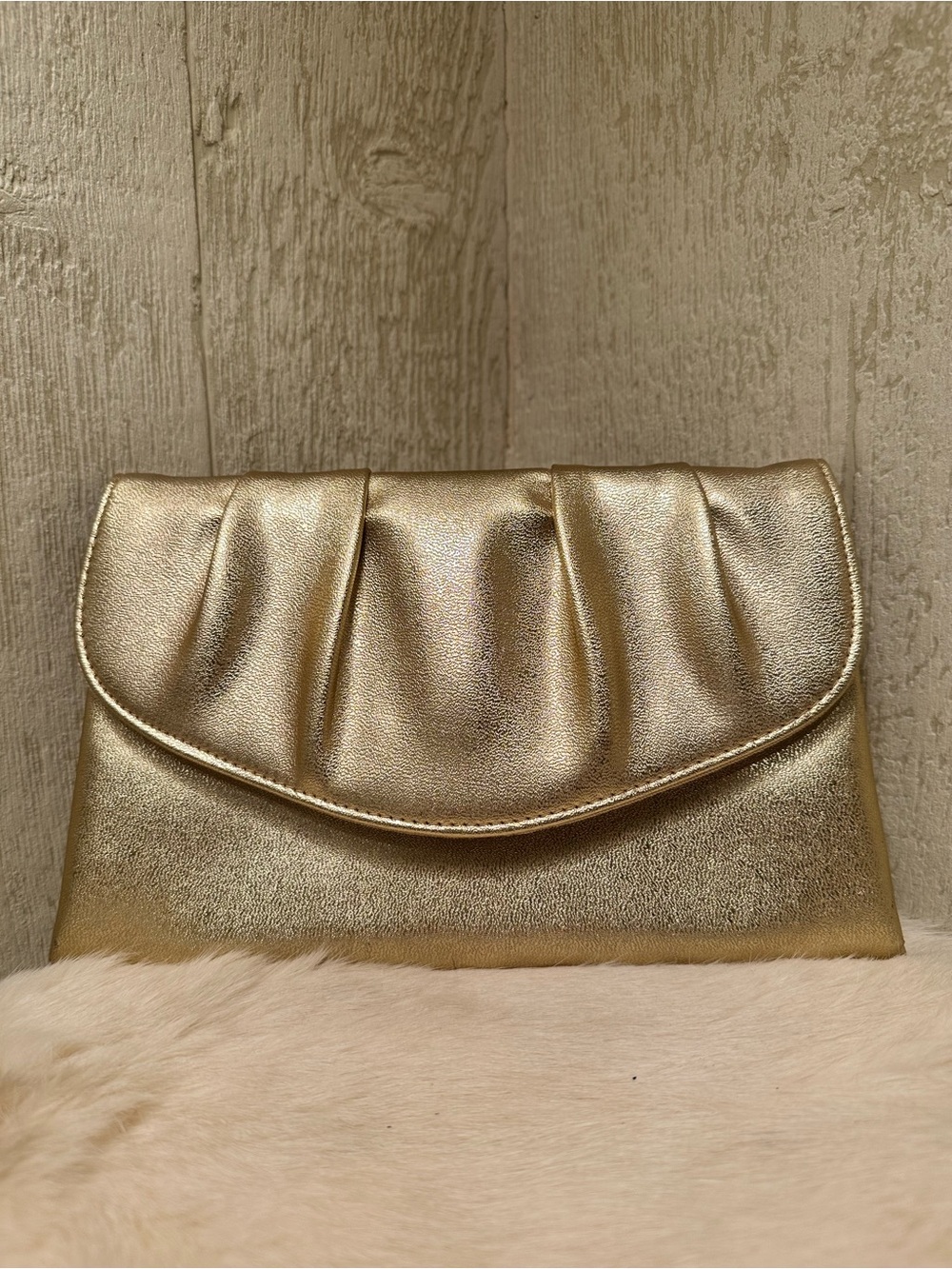 Gold Metallic Pleated Clutch Bag - Elegant Evening Accessory